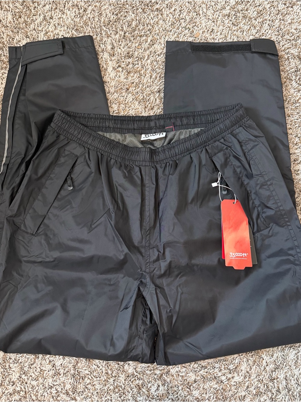 33,000ft Men’s Waterproof Rain Pants, Black, Ideal for Hiking